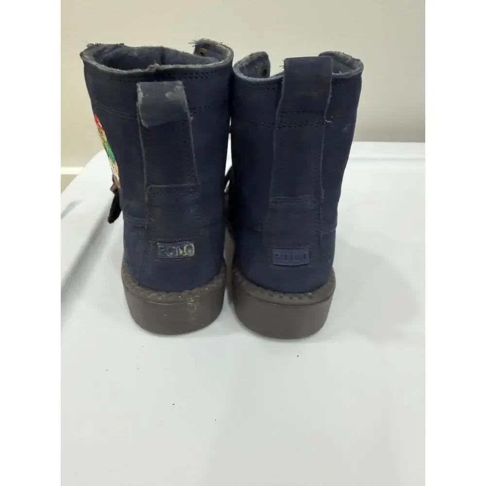 Polo Ralph Lauren Ranger HI II Mallet Bear Boots Blue Leather Size 11